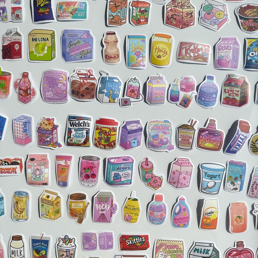 100 Pcs Popular Snacks - Themed Stickers | Perfect for Journaling & Decorating